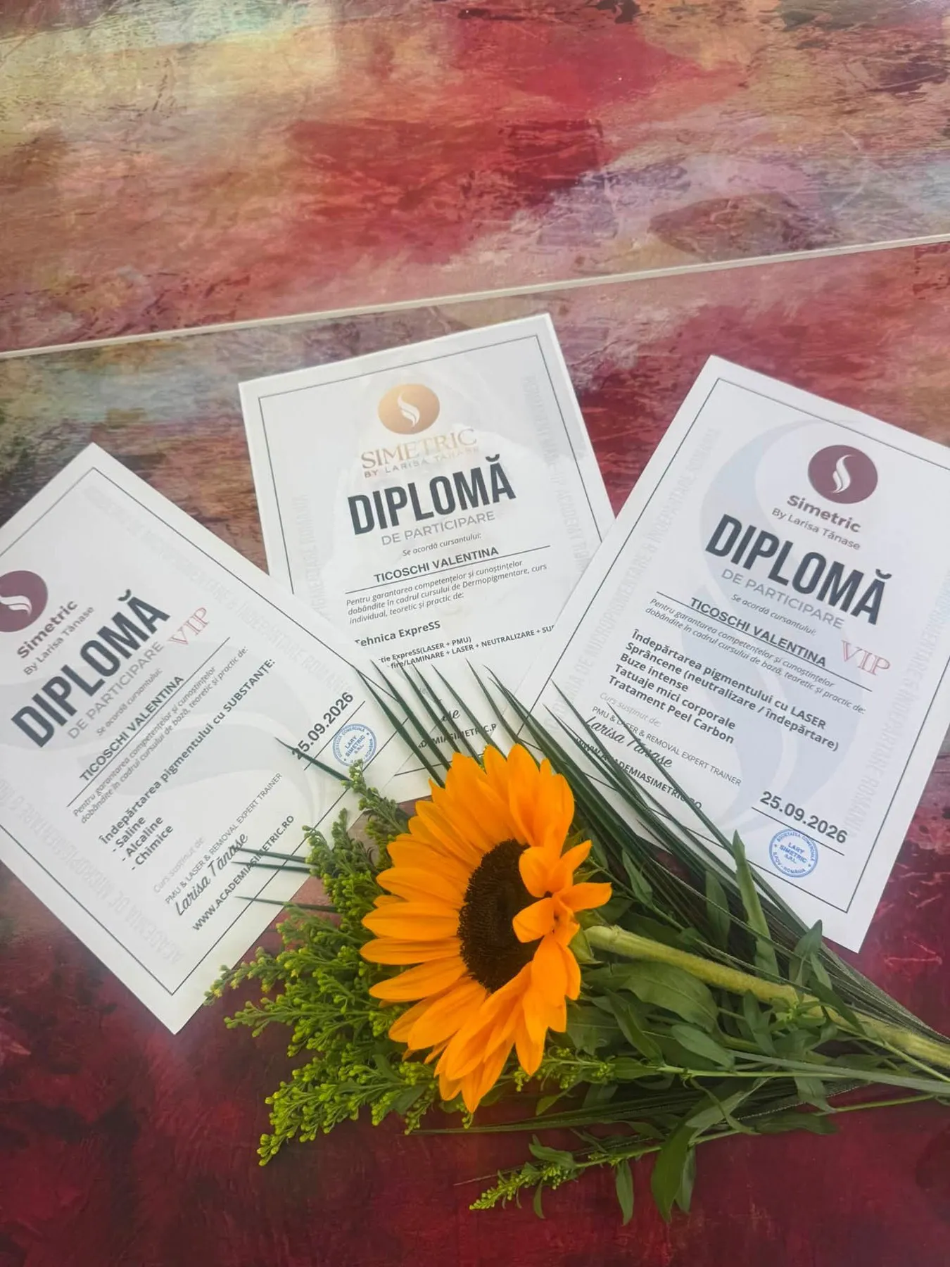 Diplome de participare Simetric — laser, PMU, Carbon Peel